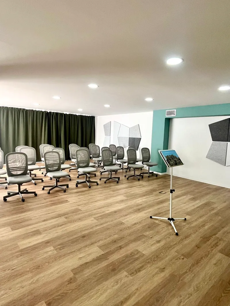 The Cayman Room set up as a theatre, with a lectern